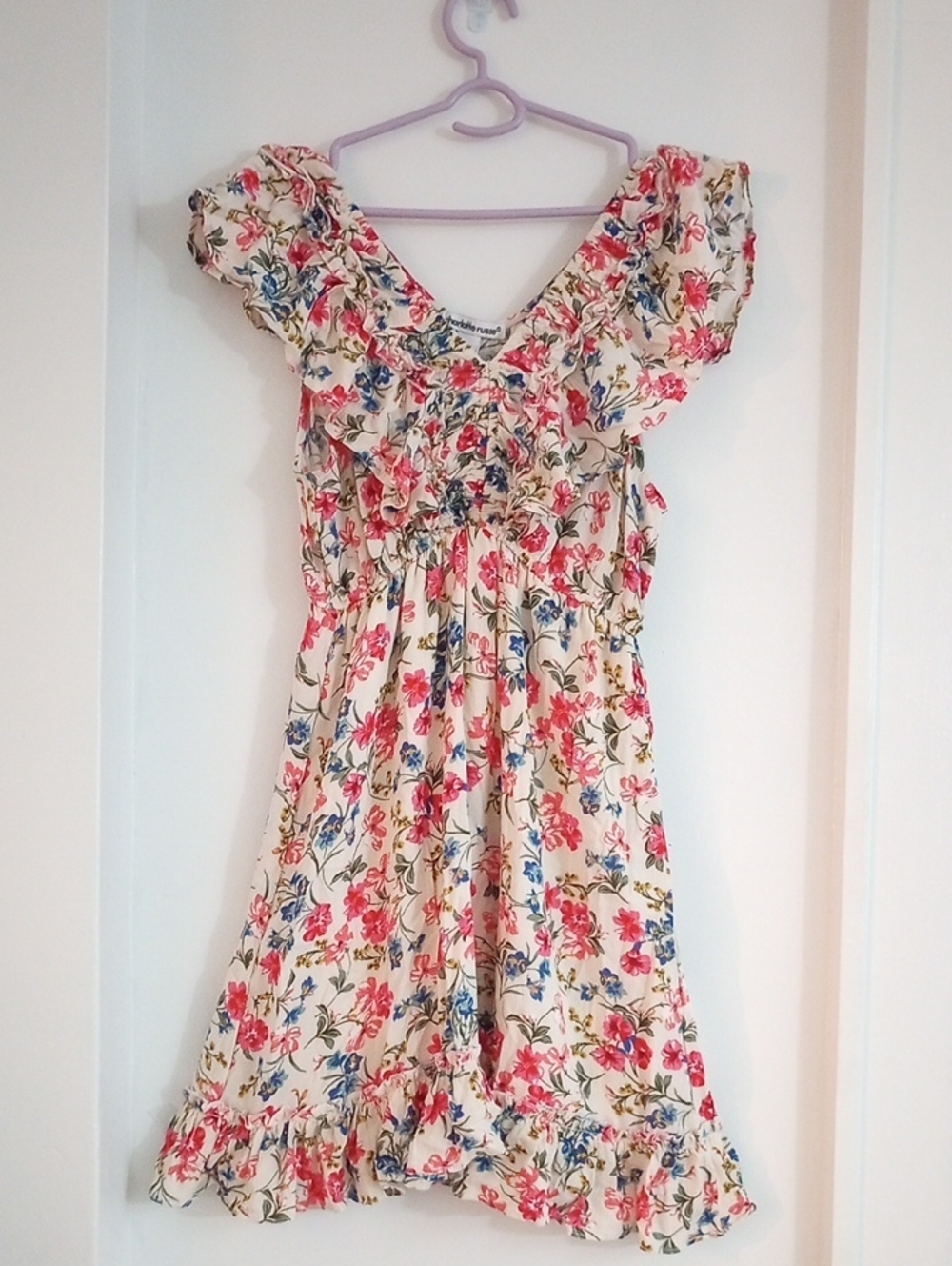 Charlotte Russe Cream Floral Ruffle Dress Summer Cottagecore Flowers Size L